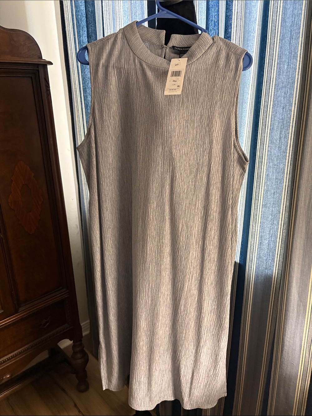 Eileen Fisher Sleeveless Mock Neck Shift Dress - Light Gray